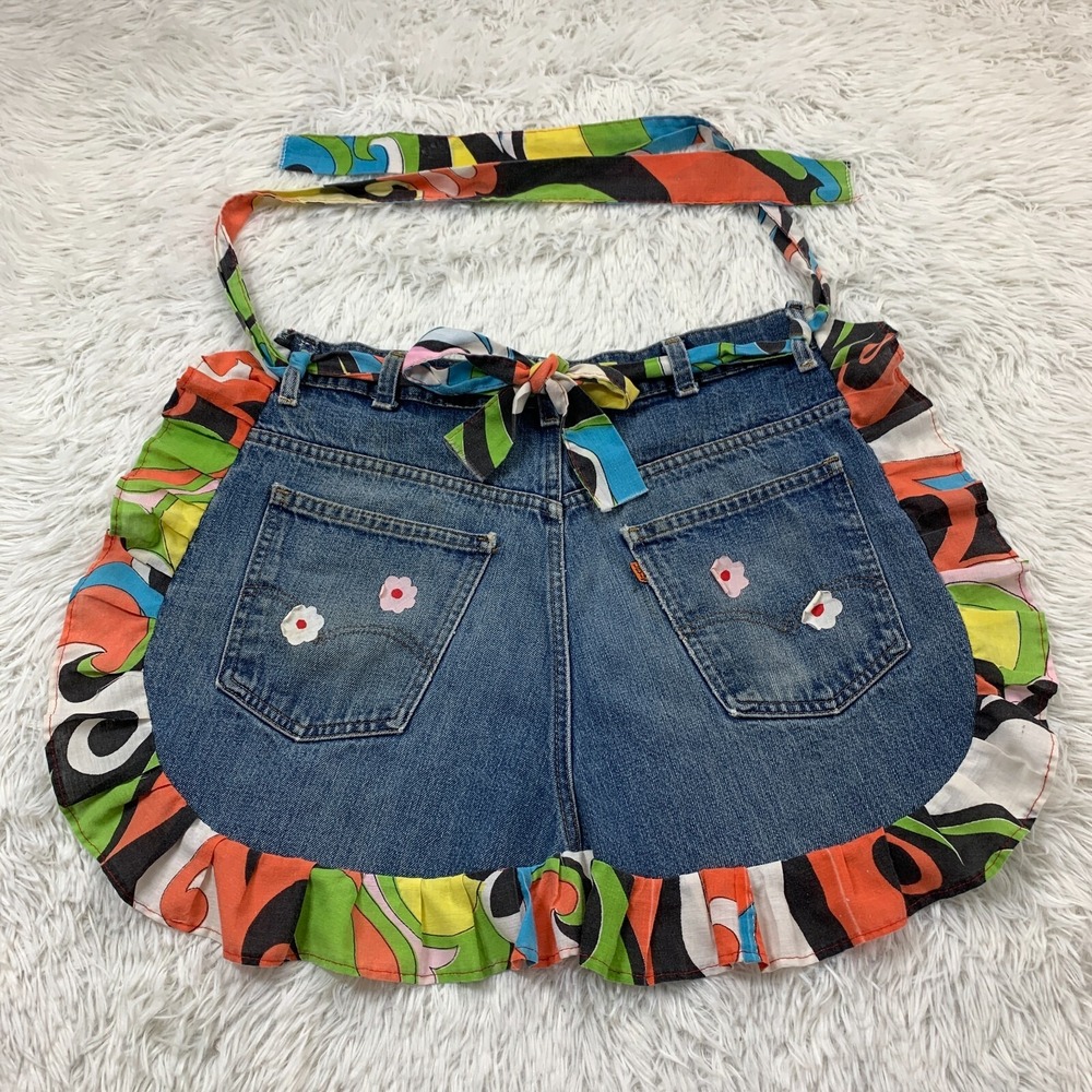 Vintage Levs Half Apron BBQ Kitchen Cooking Ruffle‎ Upcycled Crafting Baking